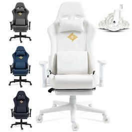 Ігровий крісло Dowinx з підголівником, масажем та регулюванням 90-165°, для офісу та ігор, на великих колесах, з м'якого велюру, 150 кг, блакитно-чорний