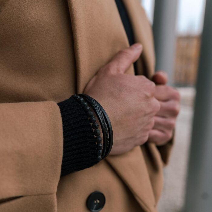 Чоловічий шкіряний браслет SERASAR Premium з магнітною застібкою | Чорний & Коричневий | Різні довжини | У подарунковій коробці