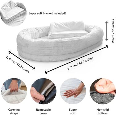 Dog Bed for Humans & Dogs | Huge Human Dog Bed for People | Warm & Comfortable Beanbag Bed | Dog Bed for People & Pets in Human Size | Blanket Included & Removable Cover | Grey (Light Grey)