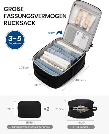 LOVEVOOK Рюкзак для ручної поклажі, 40L, для ноутбука 17.3