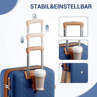 Чемодан KONO великий з підсклянником, жорсткий, легкий, з поліпропілену, розширюваний, з 4 колесами та TSA замком, чорний/коричневий (темно-синій/коричневий, M)