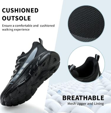 Черевики робочі чоловічі та жіночі спортивні, легкі, дихаючі, на шнурівці, з швидкою застібкою, з обертовим закриттям, з металевим підсилювачем, 44 EU, чорні