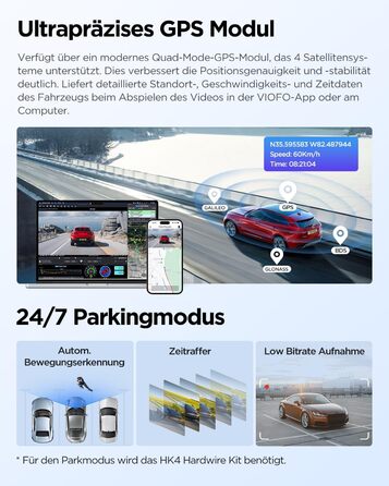 Автомобільний відеореєстратор VIOFO A229 Plus 2K + 2K Dual STARVIS 2, HDR, з голосовим керуванням, 5GHz Wi-Fi, GPS та Super Night Vision 2.0, 2.4