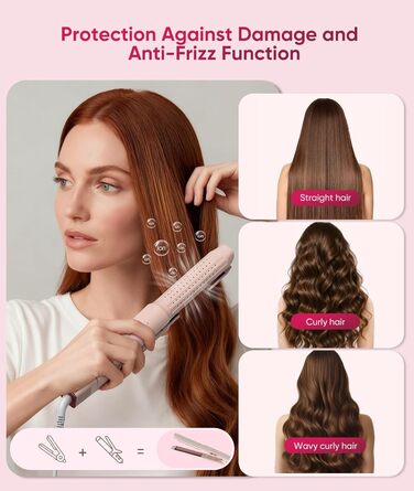 Випрямляч та плойка 2-в-1 з охолодженням Air Glatt, негативне іонізація, 4 температурні режими, рожевий