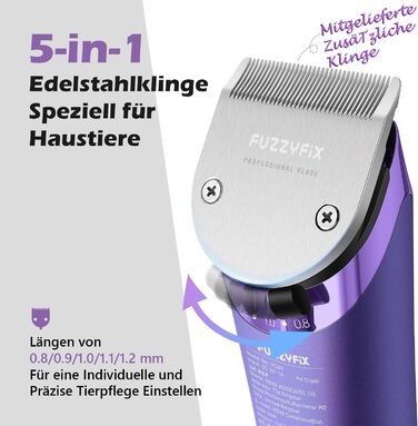 Професійна машинка для стрижки собак з запасним лезом, 5-в-1, фіолетовий колір