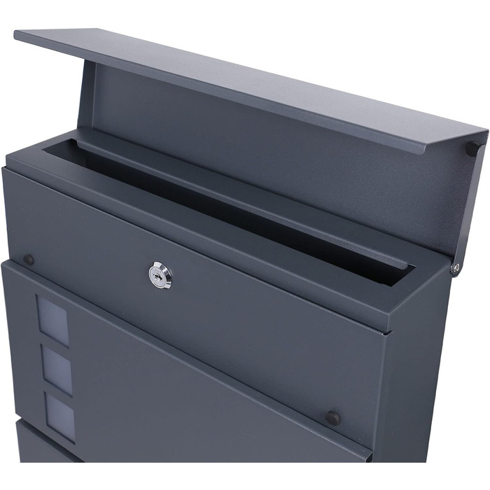 Поштовий ящик Wiltec Designer V24 антрацит/нержавіюча сталь 370x105x370 мм, настінний, з замком, оглядовим вікном та тримачем для газет