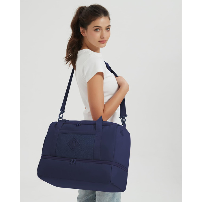 Спортивна сумка Wandf для ручної поклажі в літак (45x36x20 см) з відділенням для взуття та мокрих речей, для подорожей, спортзалу (блакитна)