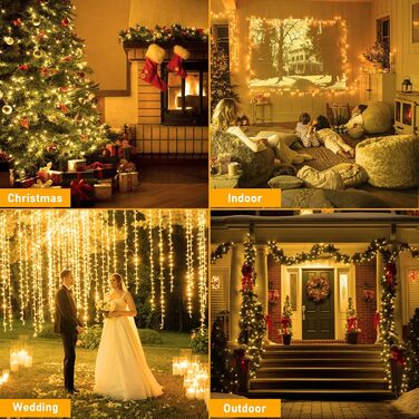 Ланцюжок прикрас для дому та саду на батарейках, 30м, 300 LED, з таймером, 8 режимів, тепле біле світло, вологостійкий, для декору кімнати, вечірки, балкону, ялинки