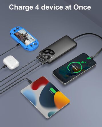 Портативний зарядний пристрій з вбудованими кабелями та роз'ємами, акумуляторний пак, сумісний з Android та іншими пристроями, чорно-жовтий