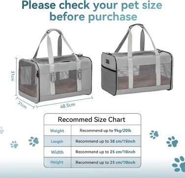 Транспортний бокс для котів та собак Petsfit - сірий, L+: 48,5x31x31 см, з м'яким килимком