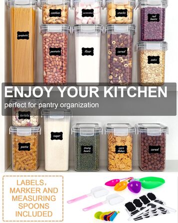 Набір контейнерів для зберігання Heucheey 25 шт. - Органайзер для кухні, контейнери для продуктів з кришкою, набір для зберігання з мірною ложкою, маркувальником, наклейками, щіткою