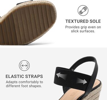 Босоніжки жіночі DREAM PAIRS на танкетці, чорні еспадрильї 39 EU