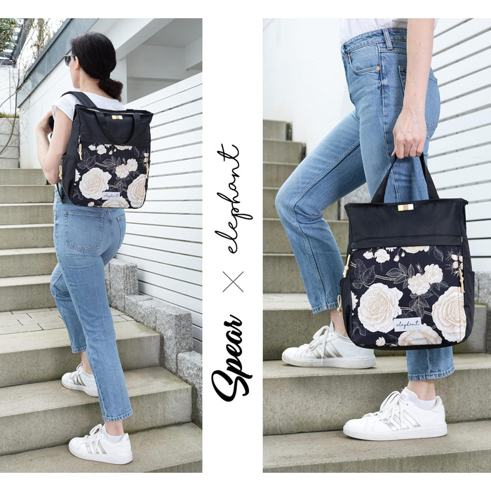 Spear Rucksack - Unisex, Hygge City Backpack, Women's Backpack, Leisure Backpack, Office Backpack, Sport & Leisure Backpack, A4 size, 12788 (12790 Black Flower (2))