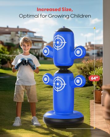 Дитячий боксерський мішок QPAU 360° з рукавичками, насосом та 6 цілями. Надувний боксерський мішок Bop Bag для карате, подарунок для хлопчиків та дівчаток (Блакитний)