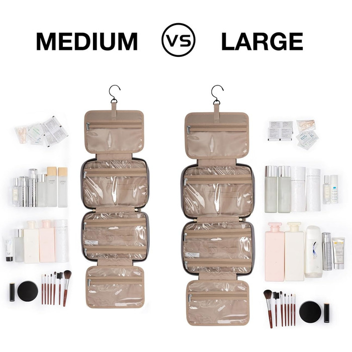 Сумка для косметики BAGSMART, дорожня косметичка з прозорим відділенням, сіра (L)