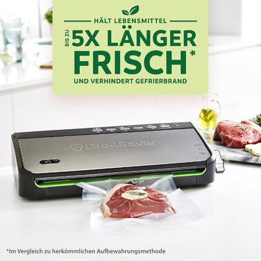 FoodSaver Вакуумний апарат для продуктів харчування з вбудованим зберіганням рулонів | Вакууматор з пристроєм для нарізання та режимом 'Delicate Food' | Містить сортовані вакуумні пакети [FFS005X] Зберігання рулонів
