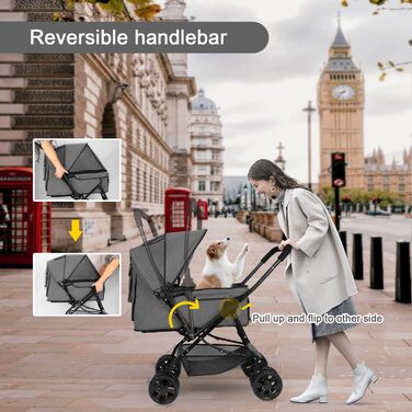 Візок для собак Wedyvko до 20 кг, 4 колеса, складний, для маленьких та середніх собак/кішок, з кошиком для зберігання та тримачем для напоїв (A-темно-сірий)