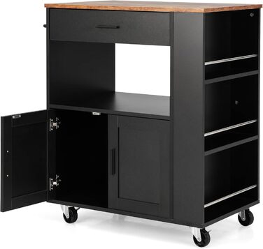Giantex Rolling Kitchen Cart with Countertop - Kitchen Island with Storage, Mobile Kitchen Trolley with Drawer & 3 Shelves (White & Black)