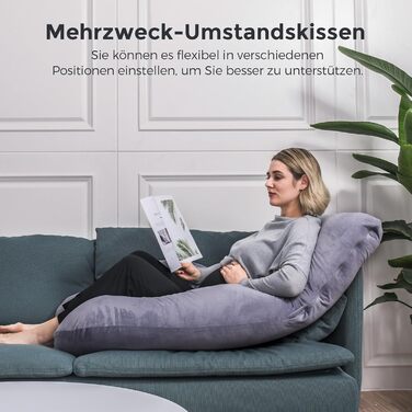 Вагітний подушка Momcozy з кристального велюру - U-подібна подушка для сну на боці (145 см) - для підтримки спини та стегон, сірий колір
