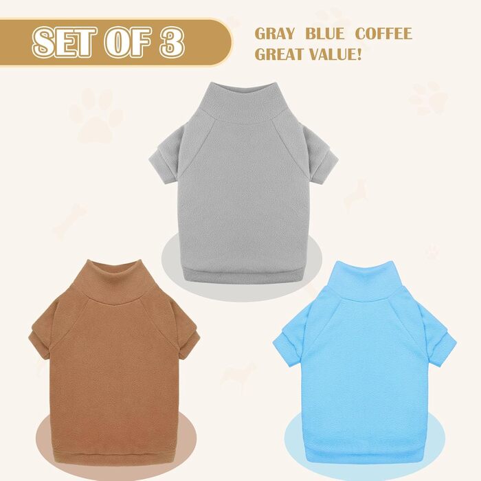 Dog sweater for medium-sized dogs, fleece, turtleneck, soft, warm, dog sweater, dog clothing, medium-sized dogs, boys, girls, pet (Gray + Blue + Coffee Brown, M)