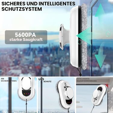 Робот для миття вікон Fensterputzroboter 5600Pa з пультом, 3 режимами, накладками (10 шт) для гладких поверхонь