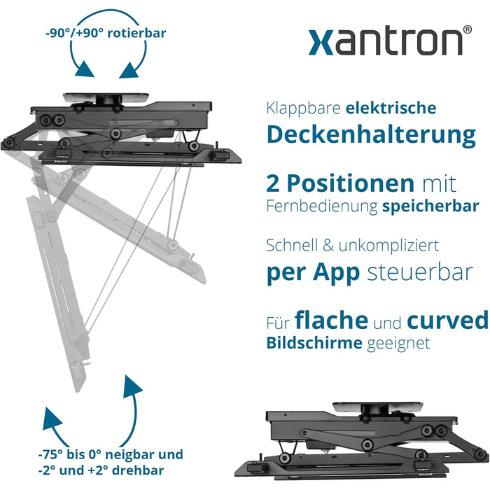 Xantron DEHA-600E Electric Tilting and Swivel TV Ceiling Mount - 32-75 Inch, Voice Control Remote Included