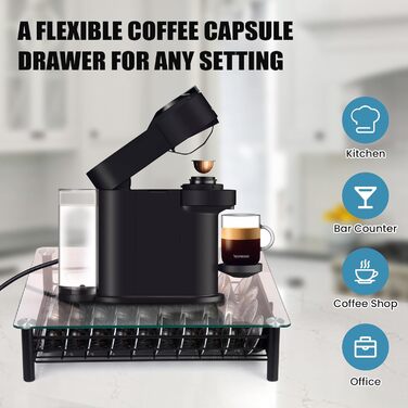 Висувна шухляда для капсул Nespresso Vertuo: органайзер на 40 капсул VertuoLine (1,35/2,7 л) - з безпечного скла, сумісна з Vertuo Next & Plus, розмір 37,5 x 33 x 8,9 см