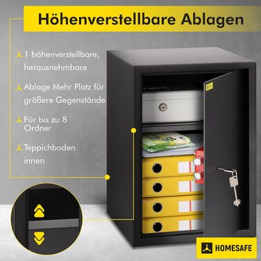 Сейф Homesafe HV15K з ключовим замком, вугільно-чорний сатин, 50x35x35 см