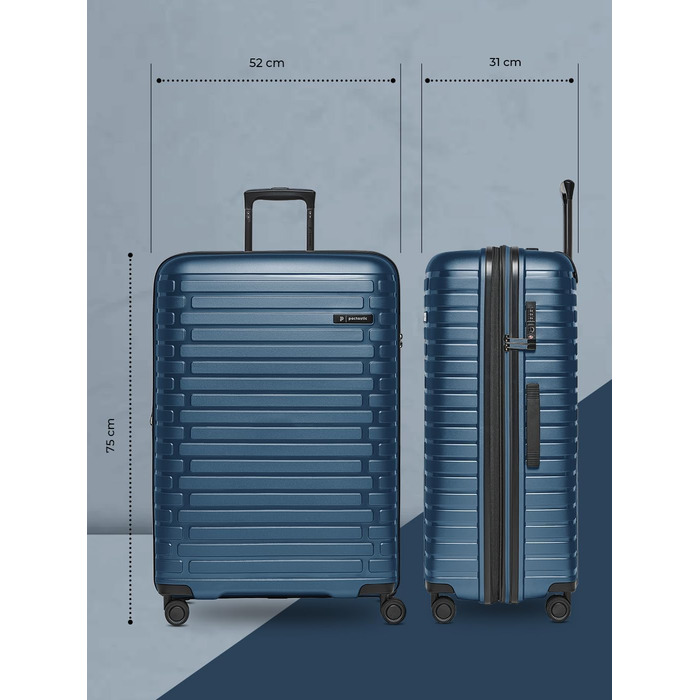 Чохол-валіза на колесах, середній, 45 x 25 x 66 см, розширюється до 75 літрів | з поліпропілену, 4 колеса, TSA-замок | Collection 04 (Темно-синій металік)