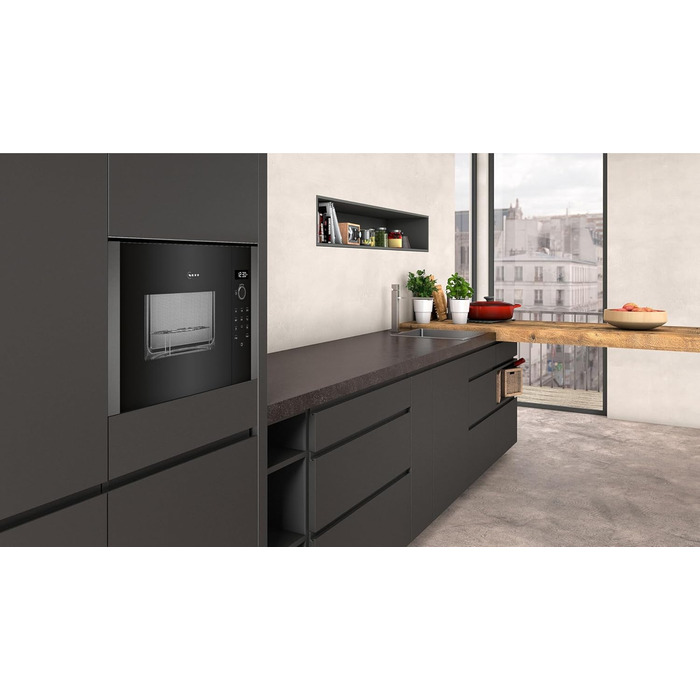 Вбудована мікрохвильова піч NEFF HLAWG25S3 з грилем, 50x38 см, чорний колір, LED дисплей, автоматичні програми, Easy Clean, Easy Clock
