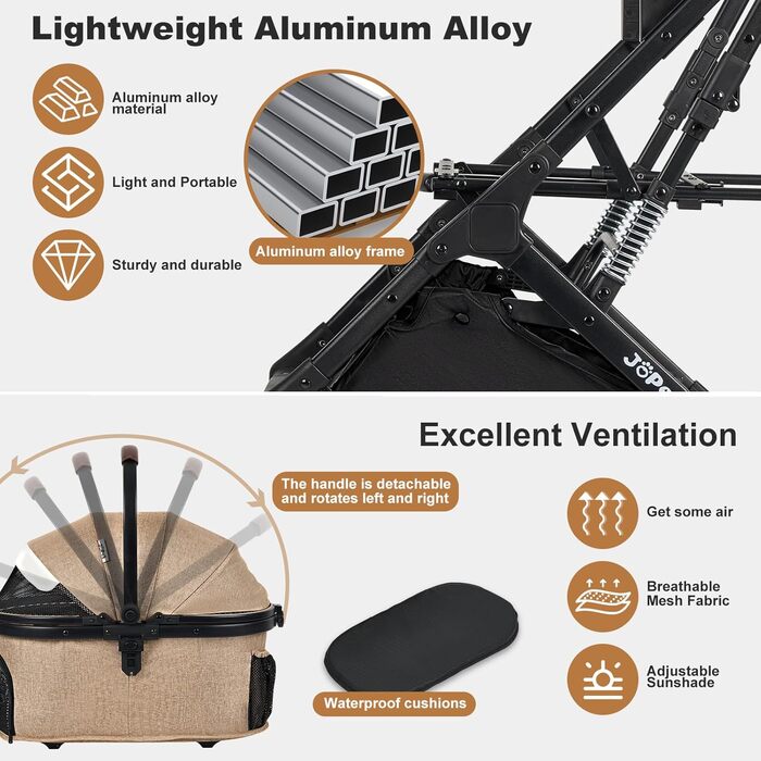 Дитяча коляска для домашніх тварин: собак та котів, компактна, складна, сірого кольору