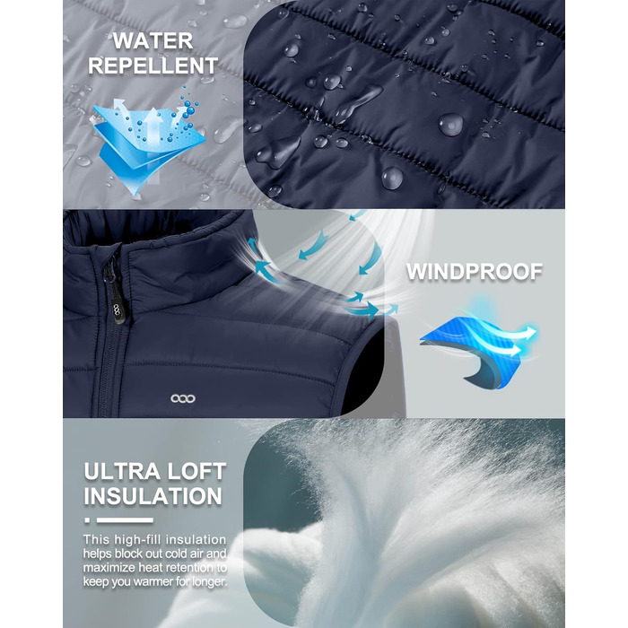 Стьобана жилетка для чоловіків 33,000ft - Outdoor, спортивна, з капюшоном, 5 кишень, для бігу, гольфу, хайкінгу, верхової їзди, темно-синій