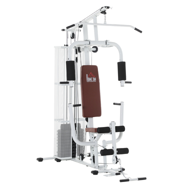 HOMCOM Home Fitness Station, total weight 45kg, with press arm, leg developer, rolling pads, PU leather, 150 x 110 x 210 cm, White | Aosom