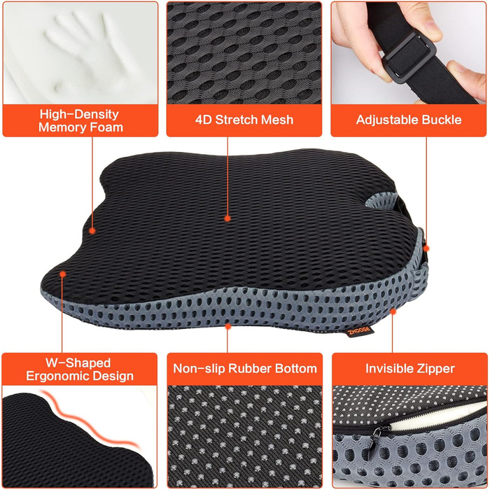 Подушка клиноподібна автомобільна ZHOOGE з піни Memory Foam, чорна. Для автокрісла, офісного крісла, ліжка. Ергономічна підтримка спини