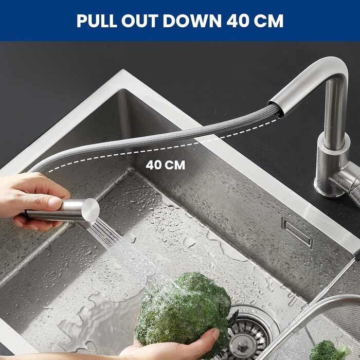 Змішувач кухонний висувний CECIPA з донним виливом, нержавіюча сталь, 2 режими, 360° оберт, високий тиск