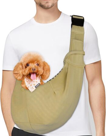 PetLoft Сумка-переноска для собак, реверсивна, регульована, Cross-Body Carrier з кріпленням для нашийника (Хакі)