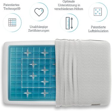 Ортопедична подушка для шиї Technogel Deluxe, гелева, безпечна, сертифікована, для спини та бокового сну, з наволочкою 66x40x14 см