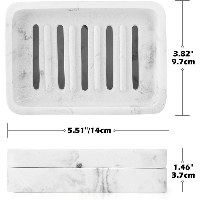 Підставка для мила MoKo Harz з подвійним шаром, швидковисихаюча, знімний контейнер для води, для кухні, ванної кімнати, душу - білий мармур