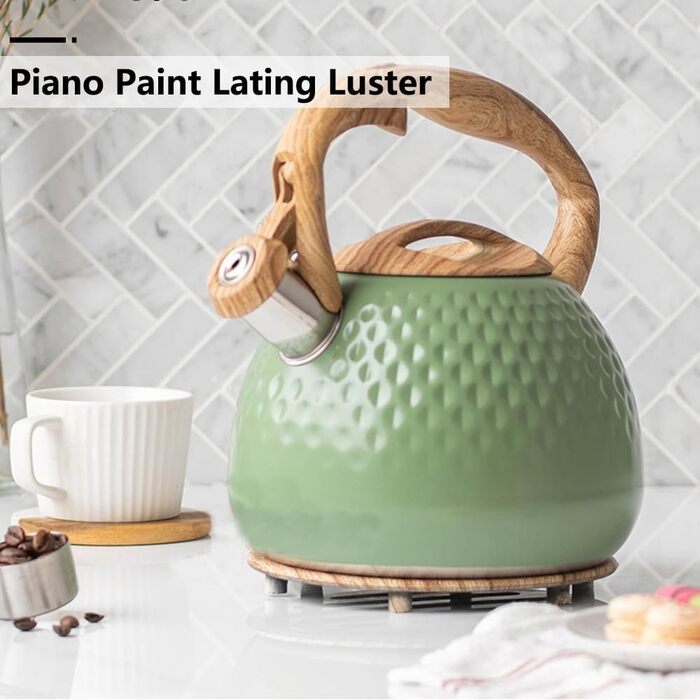 Чайник-свисток з нержавіючої сталі 3L, чайник-свисток, сучасний чайник Induktion, велика ємність для чаю та кави, підходить для всіх типів плит (зелений)