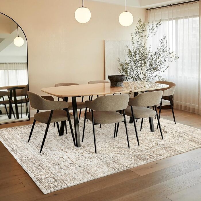 Килим миючий, штучна вовна, для дому, спальня, під ліжко, їдальня, під стіл, світло-бежевий, 244 x 305 см, прямокутний