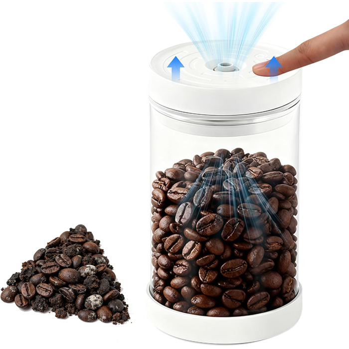 Герметичний контейнер для кави на 1100 мл з нержавіючої сталі, вакуумний, з клапаном, для кавових зерен, чаю, горіхів, печива, какао - білий