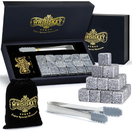Набір для віскі WHISISKEY: 18 каменів та щипці - подарунок для чоловіка, аксесуари для віскі, багаторазові кубики льоду