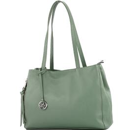 Сумка жіноча шкіряна Modamoda T205 сіро-зелена, шопер ручної роботи з Італії