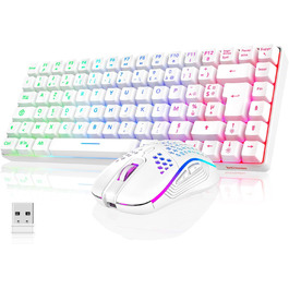 RedThunder K84 Combo: Бездротова клавіатура та миша USB, AZERTY (французька), 75% TKL, 3200 DPI (біла)