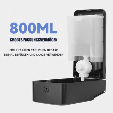 AIKE AK1006 800ML Soap Dispenser Wall Mount No Drilling, Manual Wall Soap Dispenser Made of Plastic, Liquid Soap Dispenser for Public Use, Matte Black