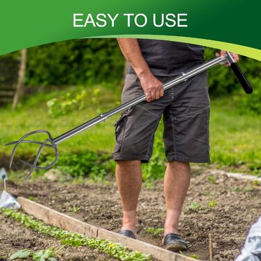 Walensee Garden Claw with 4 Tines Cultivator, Earth Claw and Handle. Gardenclaw Twist Tiller, Aerator and Weed Remover all in one device. Height adjustable garden cultivator for raised garden beds.