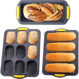 XIMKONTER Baking Sheet for Baguettes, Baking Tray with 3 Rolls, Non-Stick, Bread Baking Forms, Baguette Tray, Easy Clean Silicone Baking, Baguette Bread Tool for Baking (Grey, Baguette)