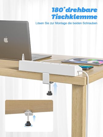 Мережевий адаптер PASSUS 5-fach з 2 USB-C (PD 30W), захист від перенапруги, індивідуальне вмикання, 10-в-1, кабель 2м, чорний