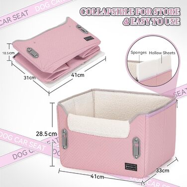 Автомобільний лежак для собак Petsfit - зручний та безпечний крісло-кошик для маленьких собак з кріпленням для ременя безпеки та знімним м'яким подушечкою (рожевий/сірий)