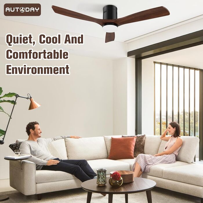 Стеляний вентилятор з дерева з підсвічуванням та керуванням, 132 см, 24W LED, DC-двигун, 6 швидкостей, таймер, пульт дистанційного керування